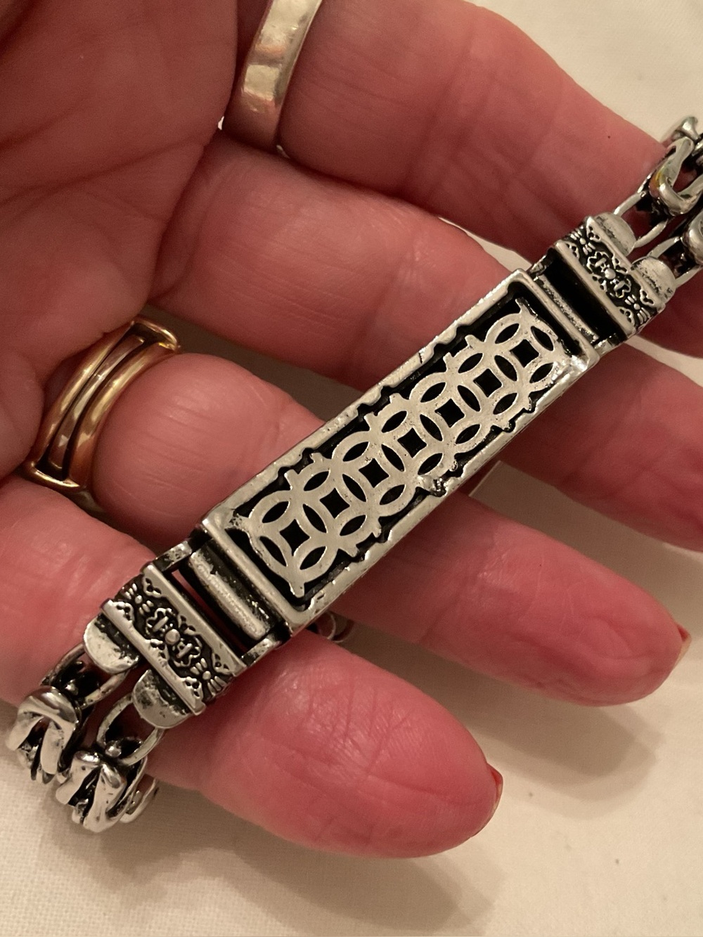 NEW MENS 925 STERLING BYZANTINE 9” DOUBLE LINK BRACELET WITH GOLD ACCENTS 54 GR - Picture 8 of 16
